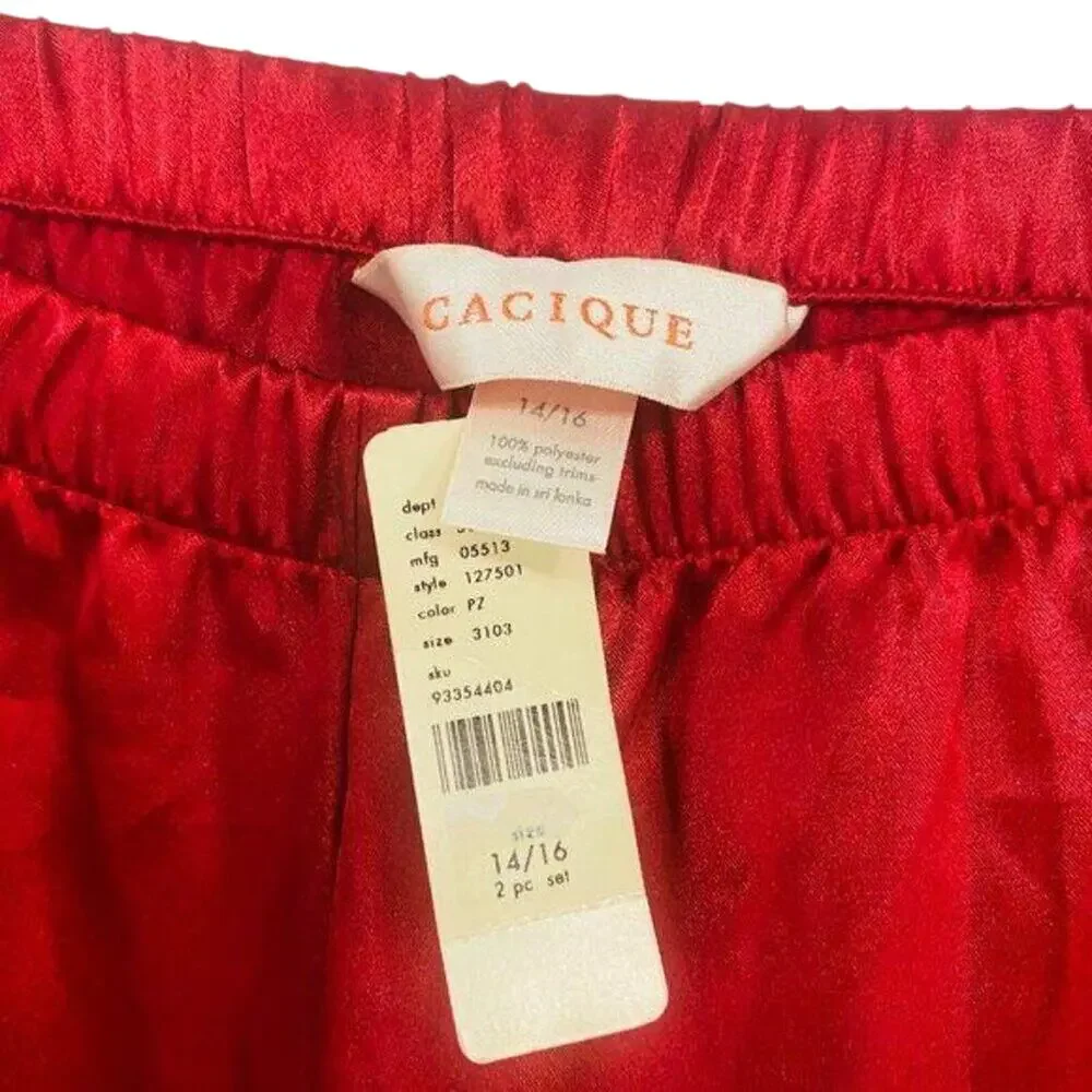 Cacique Red Satin Sleep Lounge Pants Elastic Waist Womens Plus 14/16